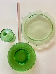 Mixed  Lot Of Green Depression Glass