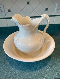 White China Pitcher And Bowl 15' Wide