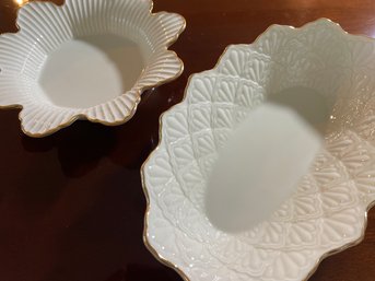 Lenox Meridian Petal Candy Dish,  Jacquard Gold Large Oval Fluted Dish