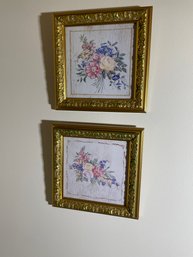 2 Small Floral Prints With Gold Frames 8' Each