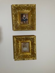 2 Prints With Wide Ornate Gold Frames Young Girls 9.5' Wide