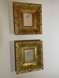 2 More Prints With Wide Ornate Gold Frames 9.6 Inches Wide