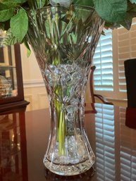 Waterford Lismore Crystal Vase 13 Inches Tall & Silk Flowers