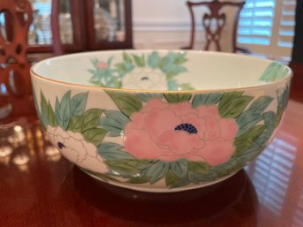 Vintage Japanese Imari Gold-rimmed 8 Inch Porcelain Bowl With Silk Flowers Japan