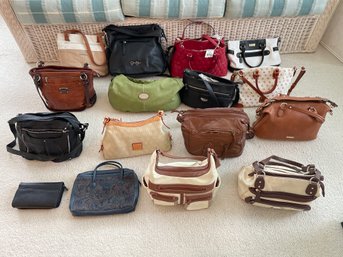 Lot Of 16 Pocketbooks Handbags Purses: Dooney & Burke, Jessica Simpson, Rosetti, Vera Bradley, Stone Mountain