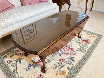 Vintage Drop Leaf Cherry Wood  Coffee Table Glass Top 49' Long By 20' Closed, 37' Open