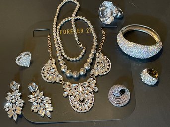 NEW Forever 21 Jewelry Bling Collection, Vintage Marcasite Pin, Rhinestone, Crystals, And A Blinking Ring