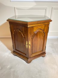 Glass Top Hexagonal Cherrywood End Table Cabinet 24' High By 22' Wide