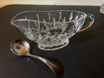 Waterford Lismore Crystal Gravy Sauce Boat With Silver Spoon