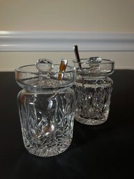 WATERFORD Lismore Crystal JAM & JELLY POT W Spoon- SET OF 2