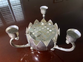 Vintage Leonard SilverPlate Lotus Candle Holder Flower Vase Centerpiece With Flower Frog 3-Arm