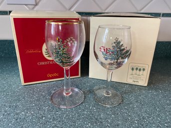 8 Spode Christmas Tree Wine Glasses:  4  Gold Rimmed 4 Plain