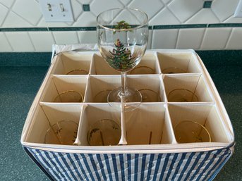 11 Gold Rimmed Spode Christmas Tree Wine Glasses