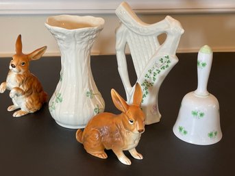 Cre Belleek Irish Porcelain Figurines & Vintage Lefton Ceramic Rabbit Figurines