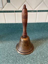 Vintage Brass School Bell Dinner Bell Wood Handle