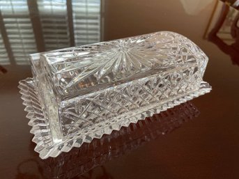 Vintage Waterford Crystal Linsmore Covered Butter Dish, Serrated Edge 7 Long