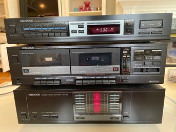 Kenwood 3 Components Stereo Synthesizer Tuner KT45, Double Cassette Deck KX55W, Power Amplifier  KM-105
