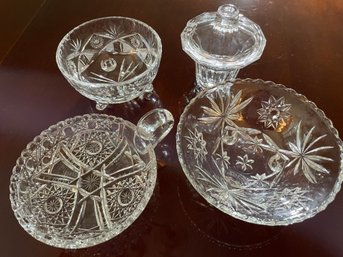 Vintage Cut Crystal Candy Dishes, & Depression Glass Sugar Bowl
