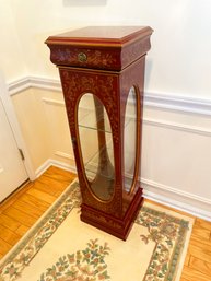 Unique Vintage French-Style Hand Painted Floral Wood Cabinet With Glass Shelves And Drawer