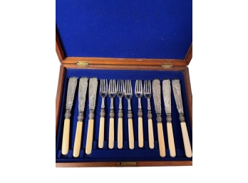 Antique Silver Plate Fish Knives & Forks- Serves 6