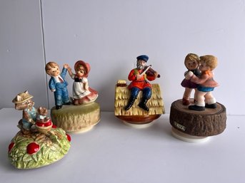 Lot Of 4 Musical Japanese Porcelain Music Boxes