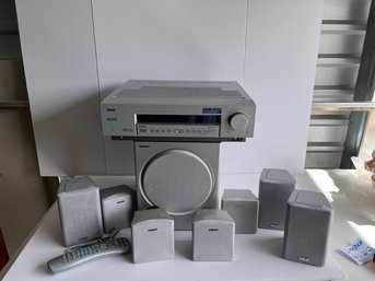 Lot 7 Speakers, Subwoofer And RCA 650W Receiver With Remote