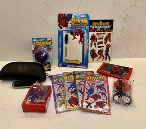 Spiderman-Franklin Mint Marvel Knife And Case Puffy Stickers, Mello Smello Sticker Set Of 4, Puzzle, Yoyo, Kel