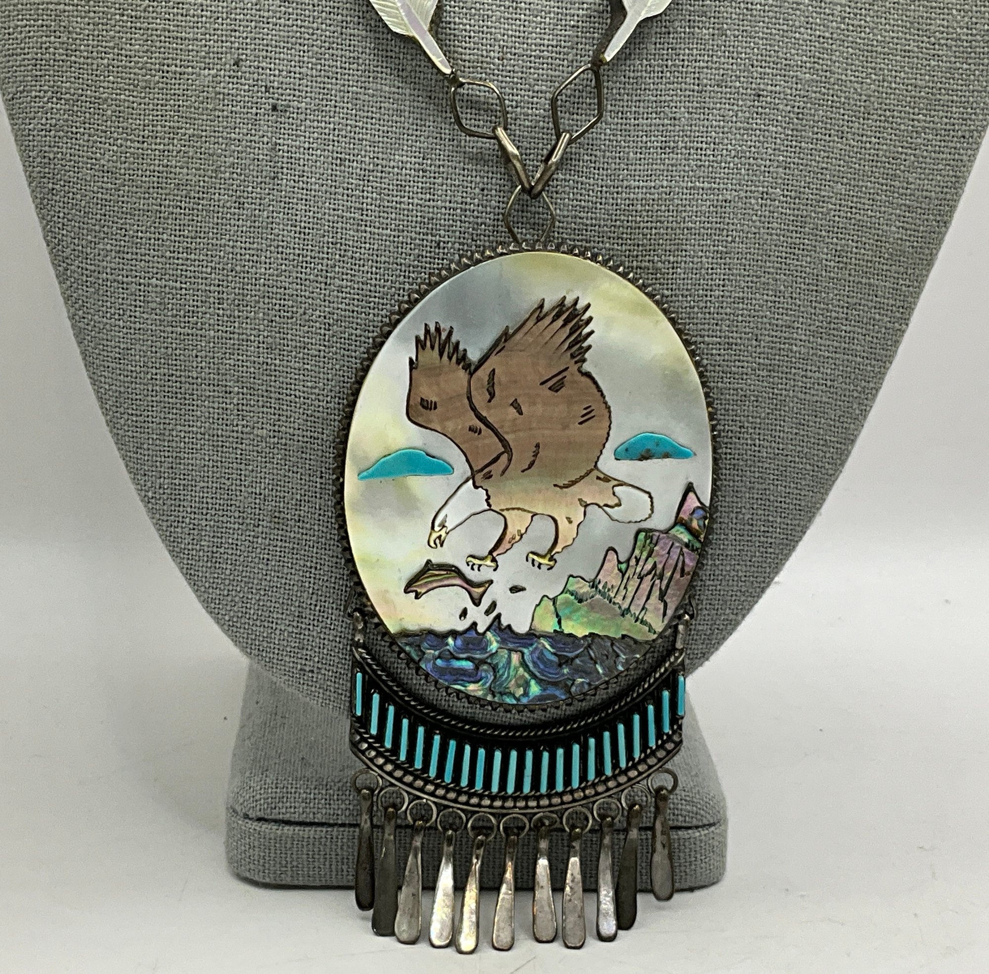 Turquoise Inlay Eagle Native American Zuni Signed Raymond Ortiz San Felipe Inlay Turquoise ...