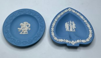 Wedgwood Jasperware Light Blue & White Pin Trinket Dish Lot Of 2