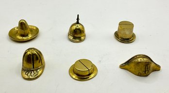 TC#10 Set Of 6 Vintage Brass Hat Place Card Holders  Assorted Designs
