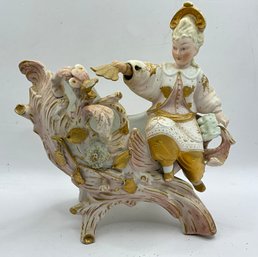 Vintage Lady Bisque Porcelain Planter Hand With Waving Fan Nodder