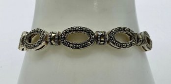 TC#22 Sterling Silver And Marcasite Oval Link Chain Bracelet 20.61g