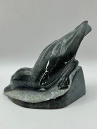 Canadian Skimo Art Soupstone Carve Duck Signed By Artists