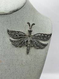 MH40 925 Sterling Silver And Marcasite Big Insect Pin Brooch 22.18g
