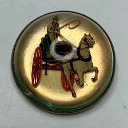 Victorian Domed Glass Horse & Carriage Brooch Pin