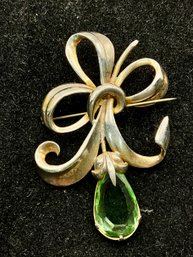 CP90 Vintage Sterling Silver And Light Green Crystal Brooch Pin 24.77gr