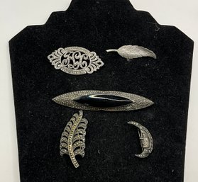 CP141 Vintage Sterling Silver And Multi Stones Lot Of 5 Brooches Pins 58.27gr
