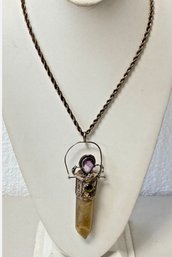 NK64 925 Sterling Silver Amethyst & Rutilated Quartz  Box Pendant 98.79gr