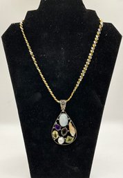 AN09 925 Sterling Silver Two Tones And Multi Stones Drop Pendant  62gr