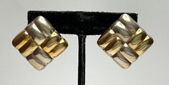AJ76 Vintage Mexican 925 Sterling Silver Gold Vermeil Geometric Stud Earrings 15.65gr