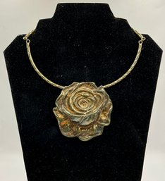 AN11 Vintage 925 Sterling Silver Large Rose Pendant Necklace  60.52gr