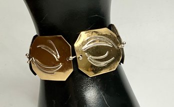 AJ77 Ruth Rosenfeld Sterling And Brass Modernist Panel Bracelet 23.90gr