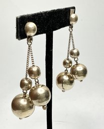JA01 Vintage Taxco Mexico Sterling Silver Graduated Orb Ball Dangle Earrings Modernist 19.08gr