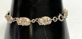 JA04 Vintage 925 Sterling Silver Sleeping Cat Purple Amethyst Link Bracelet  12.61gr
