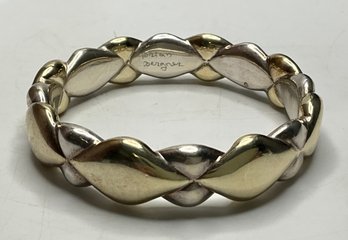 JA08 Vintage Brian Bergner 925 Sterling Silver Two Tones Stretch Bangle Bracelet Sculptural 29.04gr