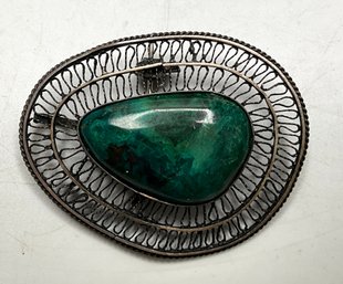 JA63 Vintage Sterling Silver Handmade Israel Eilat Stone Filigree Brooch Pendant 6.60gr