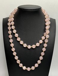 JA20 Vintage Rose Quartz Station Bead And 14k Gold Spacers Necklace 52.50gr