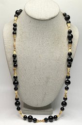 JA25 Vintage 14K Gold Black Onyx Bead Necklace With Gold Spacer Beads 91.73gr