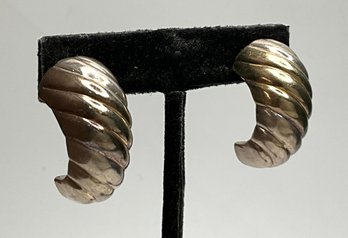 JA39 Vintage Sterling Silver 925 Ribbed Swirl Half Hoop Post Earrings 11.64gr