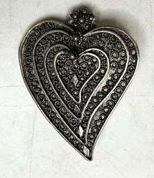 JA42 Vintage Sterling Silver Filigree Heart Brooch Pin Made In Palestine 4.17gr